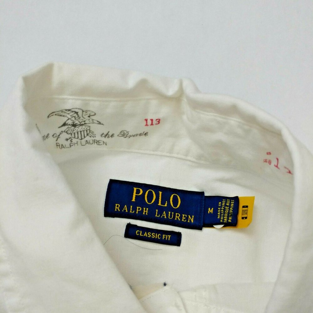 $148 Polo Ralph Lauren Eagle White Short Sleeve Men Shirt Size M Rare Pockets - Picture 6 of 9